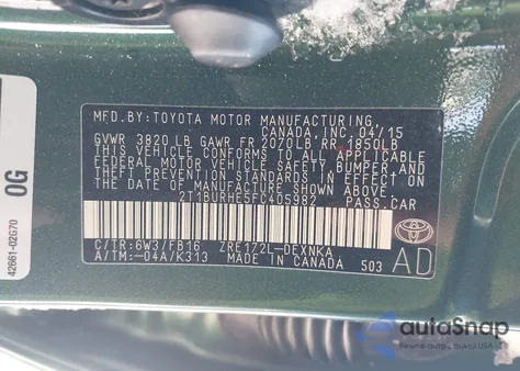 2015 Toyota Corolla Le z USA, uszkodzony, nr VIN 2T1BURHE5FC405982